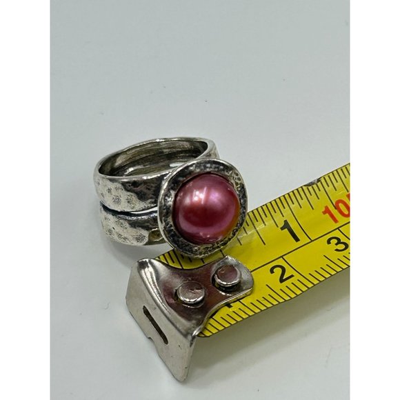 Didae Israel Sterling Silver Dyed Red Pearl Ring Size 5 925 Hammered Design - Picture 8 of 11